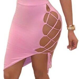Women's Spaghetti Strap Bodycon Mini Dress Two Piece Skirt Set for Party